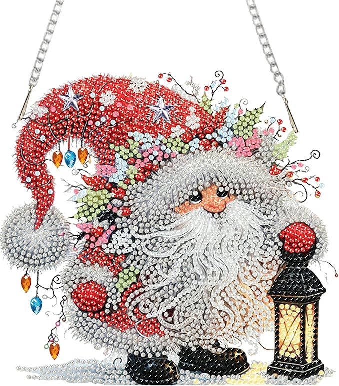 Auremi Christmas Diamond Art Pendant Kits,5D Gnome Diamond Art Diamond Painting Hanging Kits,DIY Special Shaped Diamonds Painting Suncatcher Pendant Kit for Adults for Gift Wall Home Decor