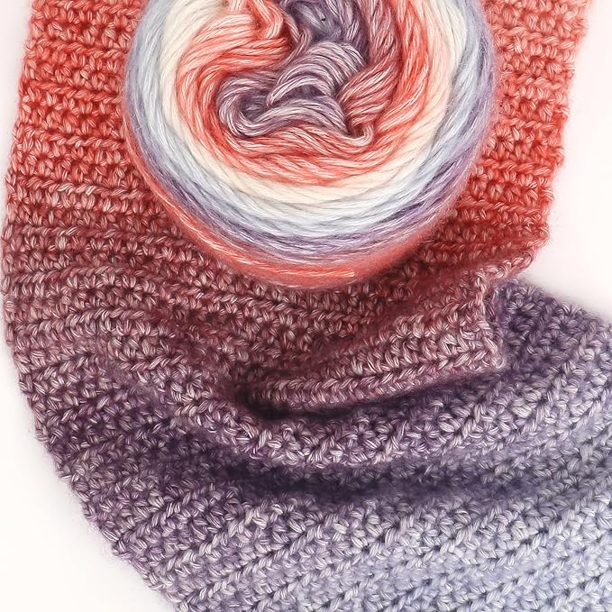 Katech Ombré Yarn for Crocheting-Gradient Cake Yarn-4x100g 60% Cotton 30% Acrylic 11% Wool-Multicolor Soft Rainbow Cotton Crochet Yarn for Scarves, Shawls, Blankets and Garments(L)