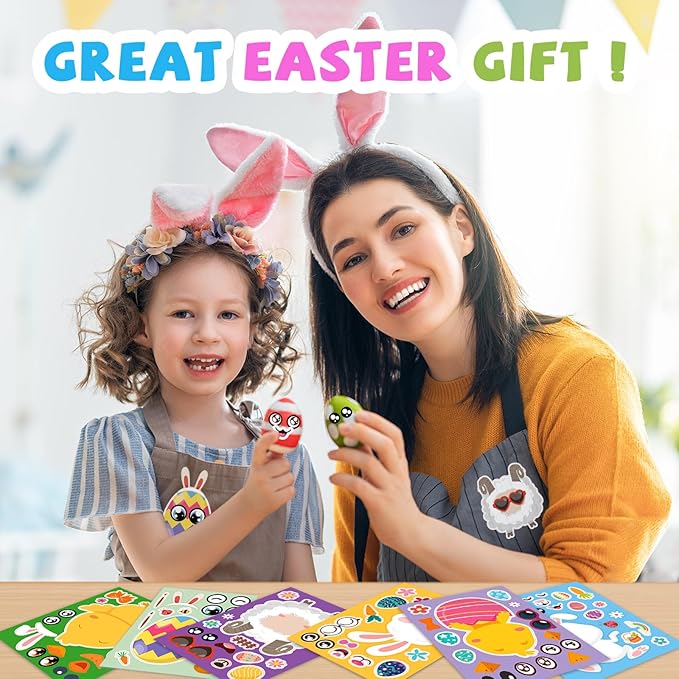 24 sheets easter make a face stickers for kids, easter basket stuffers goodie treat bag fillers activities party favor supplies crafts