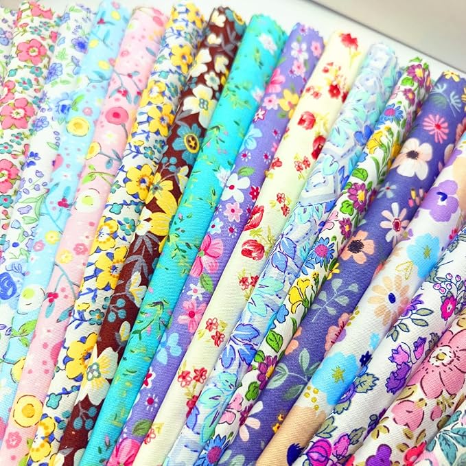 22Pcs 10" Fabric Squares No Repeat Precut Cotton,Wavy Edge Quilting Supplies,DIY Sewing Color Analysis Draping Kit Material Assorted Floral