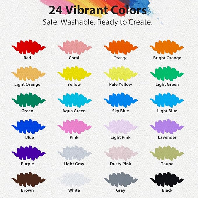 jr.white 24 colors acrylic paint markers– dual brush & chisel tip with auto flow, ideal christmas gifts for family water-based markers, vivid opaque colors for diy crafts, rock, wood, canvas, glass