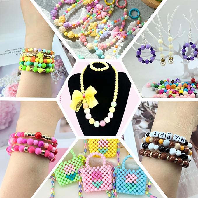 756Pcs 8mm Acrylic Round Beads for Jewelry Making, 28 Colors Rainbow Round Beads for Bracelets Making Kit Pastel Plastic Bubble Gum Beads Loose Beads Bulk for DIY Necklace Crafts