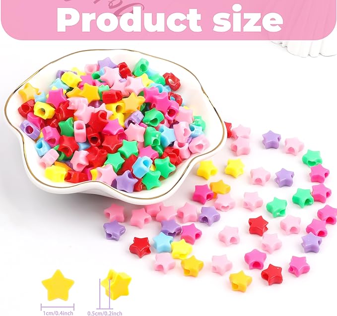gmma 1000pcs star pony beads shapes for friendship bracelets valentine's day colourful rainbow beads for diy jewelry making bracelet necklace party decoration supplies