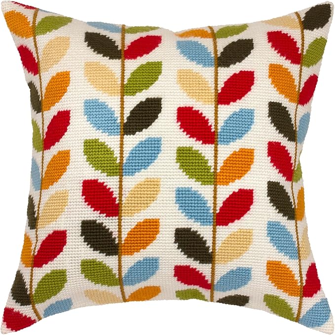 Brvsk Ornamental Needlepoint Kit for Adults and Beginners — Colors of Autumn 16″ × 16″ with Clear, Precise Printed Design on Cotton Canvas; Includes 2 Needles, Yarn, and Easy-Read Chart