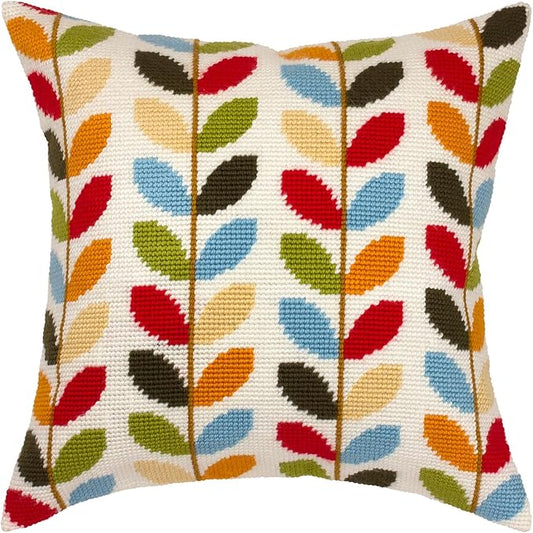 Brvsk Ornamental Needlepoint Kit for Adults and Beginners — Colors of Autumn 16″ × 16″ with Clear, Precise Printed Design on Cotton Canvas; Includes 2 Needles, Yarn, and Easy-Read Chart
