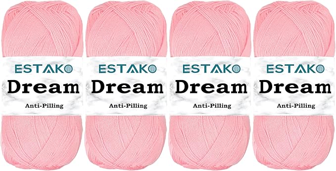 Estako Dream, (4 Skeins Pack) 100% Microfiber Acrylic Yarn, Soft, Super Fino/Fingering Weight (1) for Crochet and Knitting (4 x 3.5 Oz) / (4 x 382 Yrds) (73098 - Pink)