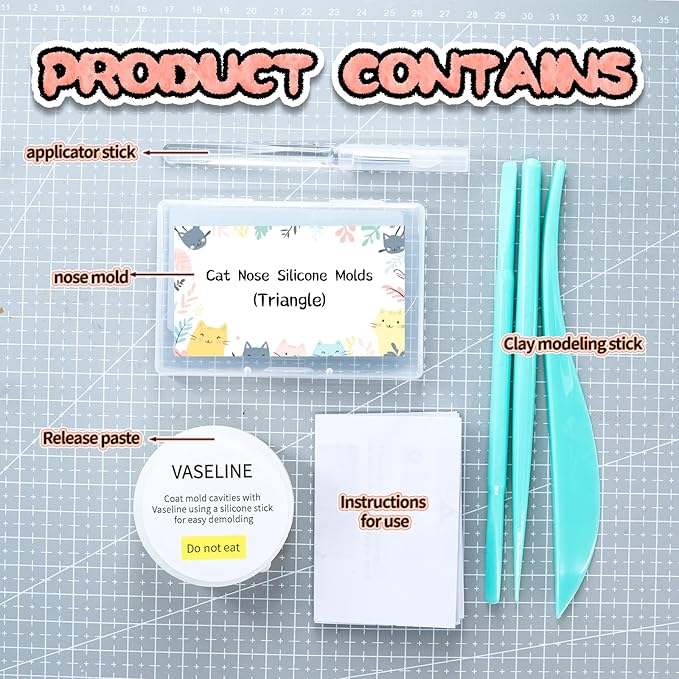 Nuvretk 8 Cute Silicone Molds for Needle Felting - Cat Nose Shapes for Stuffed Animals, DIY Crafts, and Accessories (Triangle)