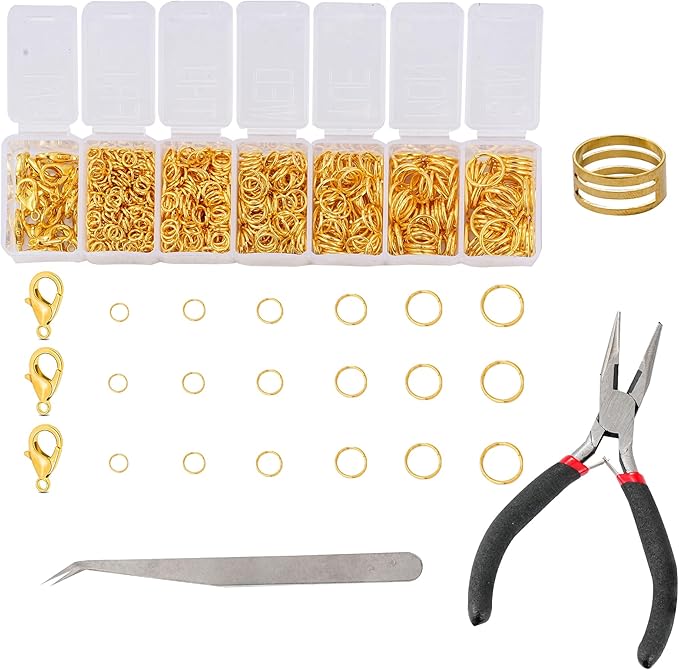 1350pcs Open Jump Rings Lobster Clasps Set with Jewelry Pliers,Tweezers and Jump Rings Tool Opener for DIY Bracelet Necklace Extender Chains Jewelry Making (Golden)