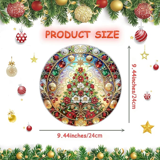 Diamond Art Kit for Adults Christmas Tree Special Gem Two-Sided Pattern Design Diamond Art Hanging Ornament Pendant Kit for Home Wall Door Holiday Decor