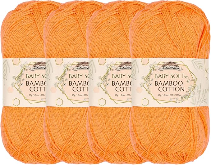 JubileeYarn Baby Soft Bamboo Cotton Yarn - 50g/Skein - Fresh Nectarine - 4 Skeins
