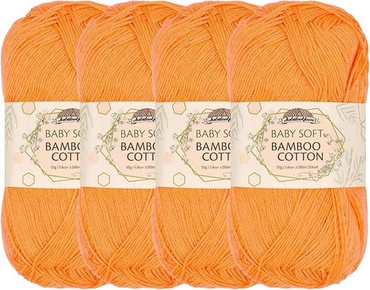 JubileeYarn Baby Soft Bamboo Cotton Yarn - 50g/Skein - Fresh Nectarine - 4 Skeins