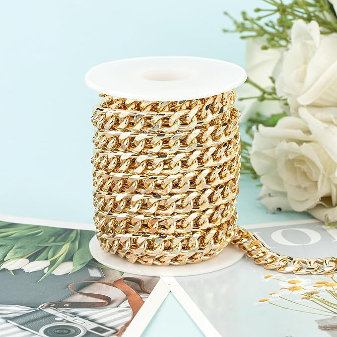 YOUBEIYEE 5 Meters Aluminum Chain for Jewelry Making Thick Gold Plated Cuban Necklace Bracelet Chain Men and Women Hip-pop Jewelry Making Supplies