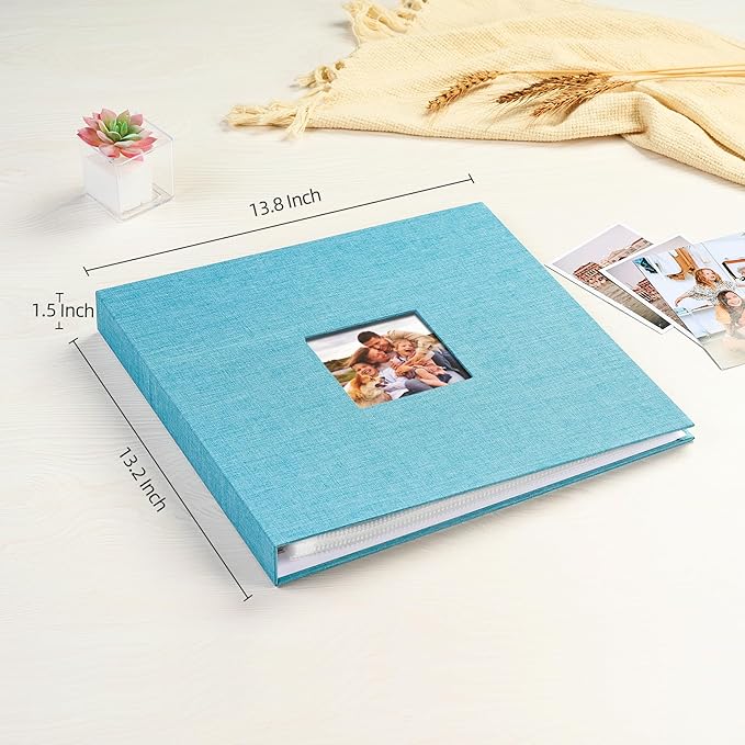 Mublalbum 12x12 Inch DIY Scrapbook Photo Album with 40 Plastic Sleeves 80 Pages Linen Cover 3 Ring Folder Binder for Wedding Baby Family and DIY Projects (Blue)