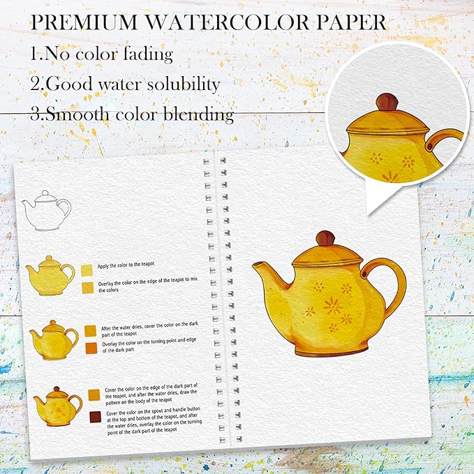 5Pcs Watercolor Workbook with 36 Paint Colors, Water Coloring Book for Adult with 60 Patterns, Beginner-Friendly Watercolor Workbooks for Beginners with 36 Paint Colors, Stress - Relieving Gift