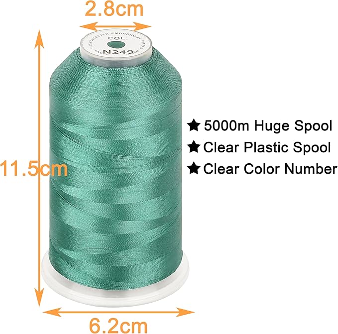 New brothread - Single Huge Spool 5000M Each Polyester Embroidery Machine Thread 40WT for Commercial and Domestic Machines - Aquamarine (Janome Color)