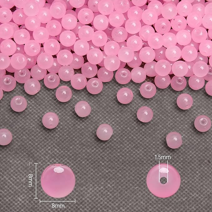 200PCs 8mm Light Pink Jade Glass Beads Bulk, Round Smooth Hole Glass Crystal Beads for Jewelry Making, DIY Bracelets, Necklaces, Bag Charms, Keychains and Craft Projects