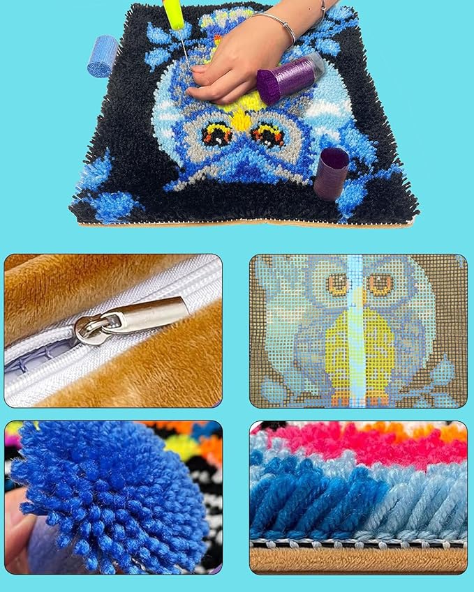 Puzamen Latch Hook Pillow Kits for Adults Beginner Christmas with Pre-Printed Canvas Rug Needlework Pillowcase Making Kit Home Arts Crafts Sofa Decoration