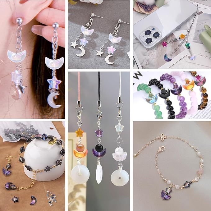 620pcs Mixed Star Moon Glass Beads for Jewelry Making, Shaped Star Moon Spacer Beads with Glass Seed Beads for DIY Supplies Bracelets Necklaces Earrings