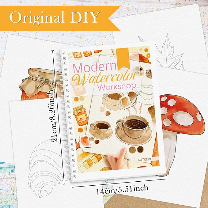 Watercolor Workbook, Watercolor Workbook Paint Book Beginner Friendly, 12 Different Patterns Stress-Relieving Art Crafts for Creative Exploration Gift for Women Adults Teens (Autumn, 1)