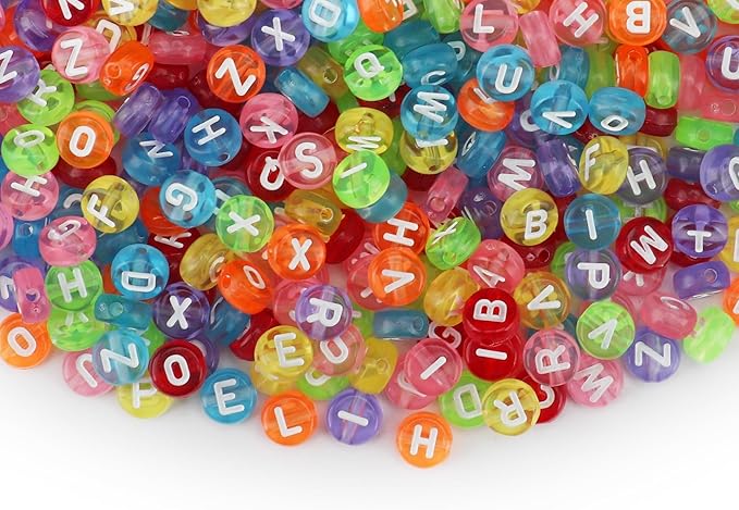 sutoug 1000pcs colourful letter beads for threading, 4 x 7 mm acrylic round alphabet beads for jewellery diy making crafts bracelets necklaces ornaments