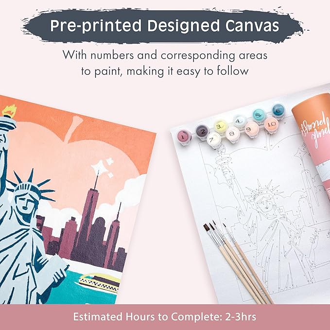 Pink Picasso Kits Colorful Destinations Paint by Number for Adults and Teens | DIY Unique Canvas Painting Kits Color by Numbers Arts & Crafts Kit | New York State of Mind 8x10 - Paint Kit Set