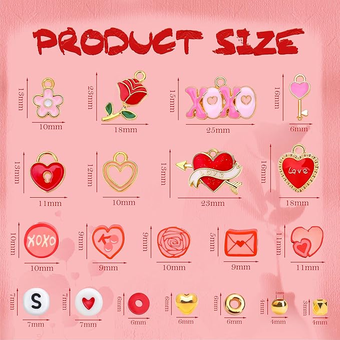 BONNY BOXX 3300PCs Valentine Day Clay Beads Set, Flat Round Disc Heishi Polymer Clay Beads with Letter Beads & Charms for Friendship Bracelet Making, Valentine Jewelry for DIY Crafts Birthday Gifts