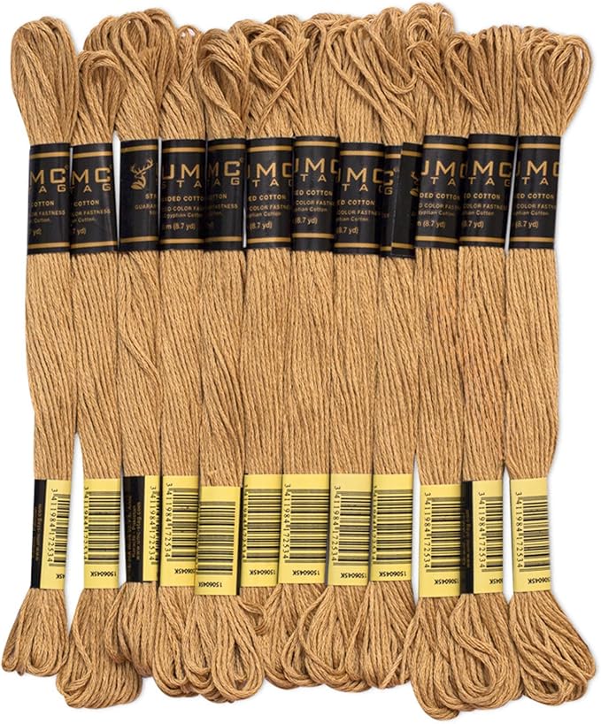 Pack of 12 Premium Embroidery Thread | 100% Egyptian Cotton Premium Skeins | Cross Stitch Embroidery Floss | Oeko TEX Certified Stranded Cotton | Ideal for Arts & Crafts (Hazelnut Brown 373)