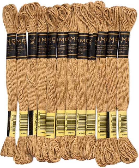 Pack of 12 Premium Embroidery Thread | 100% Egyptian Cotton Premium Skeins | Cross Stitch Embroidery Floss | Oeko TEX Certified Stranded Cotton | Ideal for Arts & Crafts (Hazelnut Brown 373)