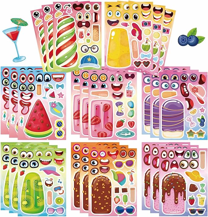 24 sheets ice cream stickers for kids classroom, make your own ice cream sticker, summer stickers birthday party favor, summer craft teacher reward