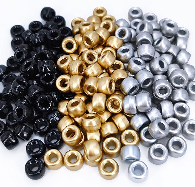 MIIIM 600PCS 6x9mm Pony Beads Bulk, Silver and Gold Pony Beads for Bracelets Making Kit, Kandi Beads, Hair Beads for Braids, Craft Beads for Jewelry Making (Gold)