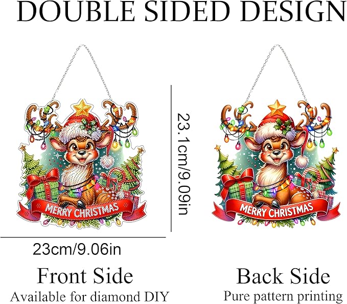 DIY Acrylic Diamond Art Painting Wreath Kits Special Shaped Rhinestone 5D Diamond Art Window Pendants Home Garden Wall Hanging Kits Hanging Ornament (Merry Christmas)