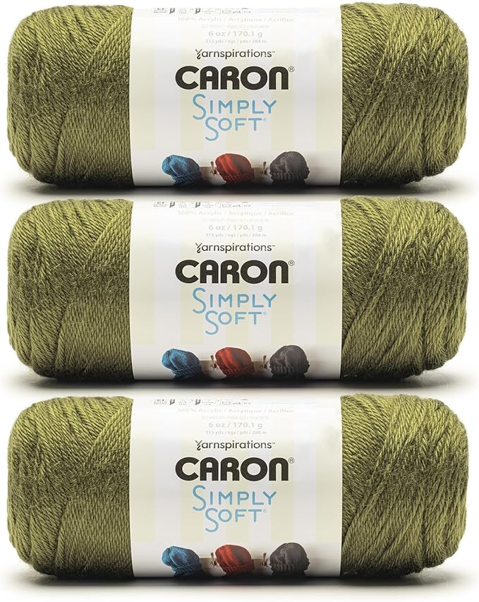 Caron Simply Soft Army Green Yarn - 3 Pack of 170.1g/6oz - 100% Acrylic - #4 Worsted (Medium) - 315 Yards - Knitting/Crochet