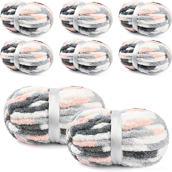 8 Packs Jumbo Chenille Chunky Yarn, 2045g (72oz) 245 Yards (224m) Cream Chunky Yarn for Crocheting Knitting, Handcrafts & Blanket Yarns, Thick Velvet Plush Soft Yarns for Weaving Blankets