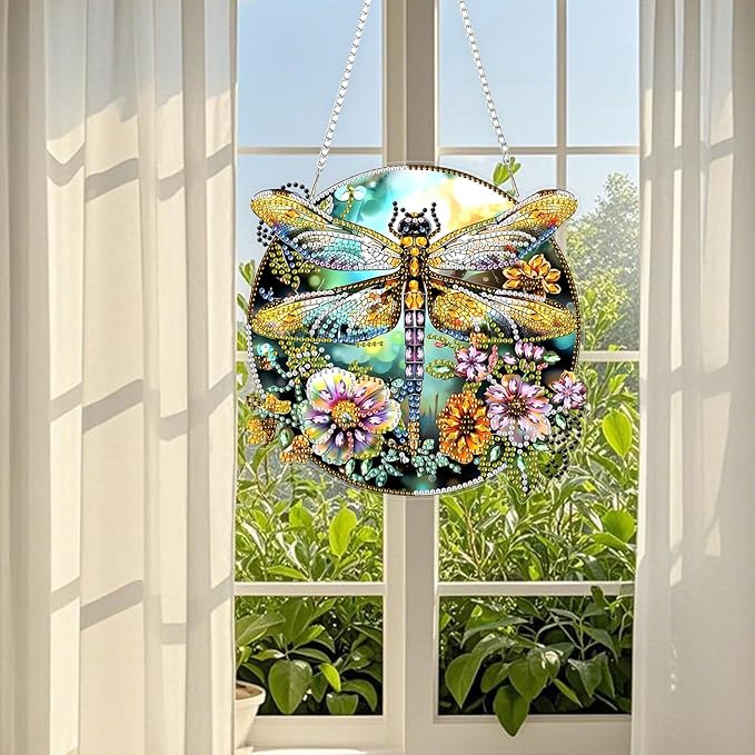 TOSTOG Exquisite Dragonfly Diamond Art Pendant Kits for Adult, Diamond Painting Hanging Kit for Beginners, 5D DIY Crafts Gem Art, Waterproof Full Accessories for Home Decor Idea 20 * 20 cm/8 * 8 in