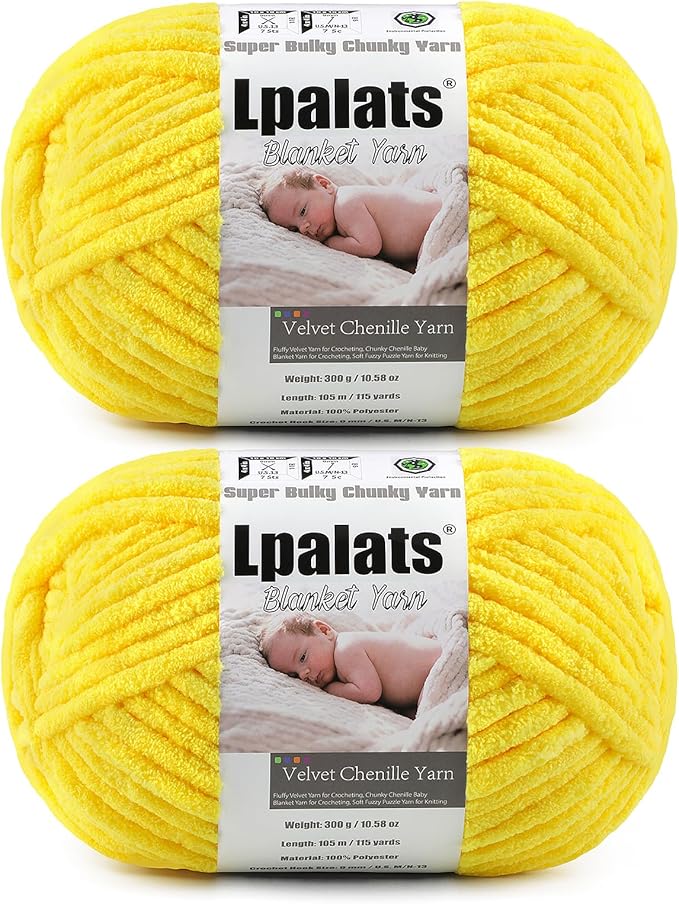 Baby Blanket Yarn for Crocheting - 2 Pack of 300g (Total 600g/21.2oz) Super Fluffy Chunky Chenille Yarn for Hand Knitting, 230 yds Super Bulky Plush Yarn for Blankets and Amigurumi (2, Golden Yellow)