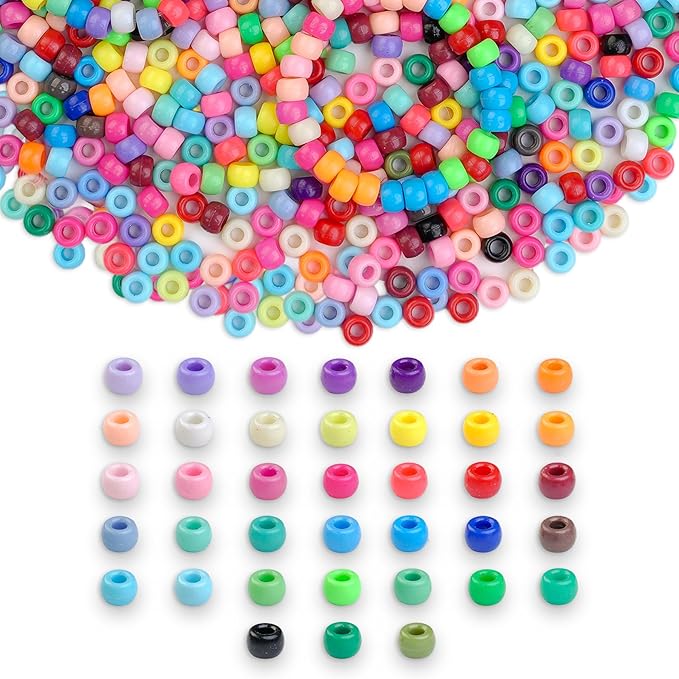 1000pcs Pony Beads, 15 Color Kandi Beads for Bracelets Making Kit, Hair Braids Crafts Jewelry Making Crafts Friendship Necklace Earrings DIY(Solid Color Mixing)