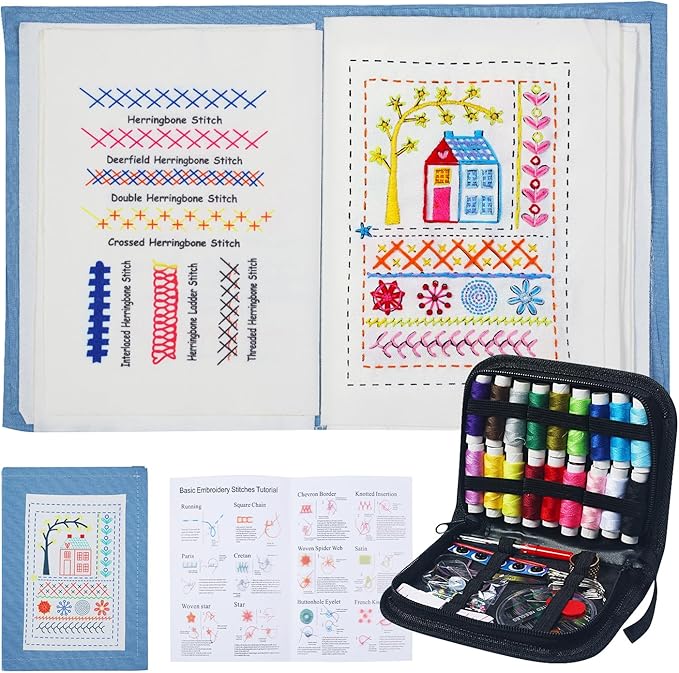 Drawnby Embroidery Stitch Book Kit, Large Size Stitch Book with Full Sewing Tools and Instructional Tutorial, Embroidery Kit for Beginners, Gift for Craft Lovers and Sew Enthusiast