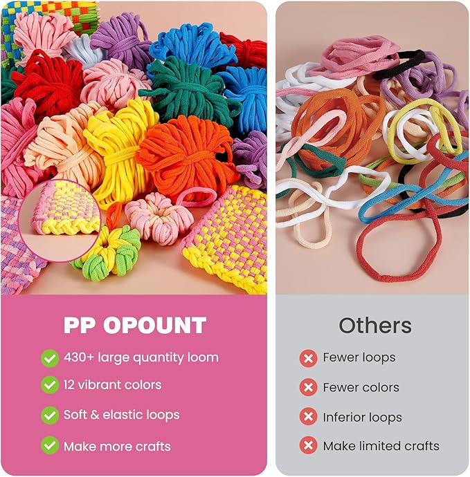 PP OPOUNT Weaving Loom for Kids & Adults, 432 Craft Loops Easy Pot Holder Loom Kit for Girls Ages 6 7 8 9 10 11 12, DIY Arts and Craft Projects for Beginners Making Potholders, Ideal Gifts for Kids
