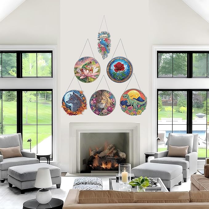 Kaliosy Sun Catcher Flowers Window Hanging - Outdoor Porch Decor, Books-Themed Diamond Art Ornament, Acrylic Board Diamond Painting for Wall Home Garden, Front Door Sign, Indoor Decor 8x8 inch