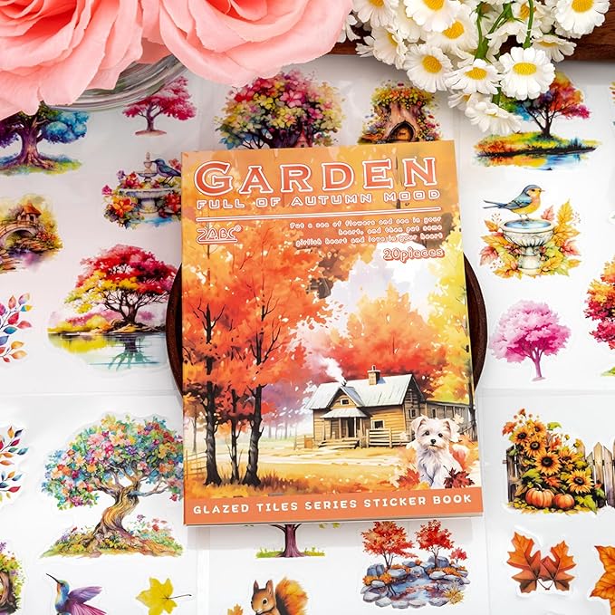 Autumn Filled The Garden Sticker Scrapbooking Supplies for Junk Journal, 20 Sheets PET Stickers - Vintage Journaling Stickers, Ephemera Sticker Book Pre Cut(TZ-009-003)