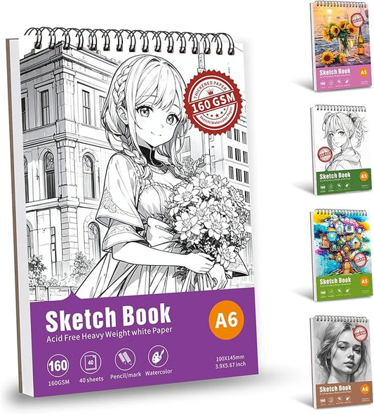 Thickened Mixed Media Sketchbook - Three Different Sizes, Drawing Paper Pad-108lb/160gsm, (Anime X, A6 (Mini Size) 3.9X5.7 inch)