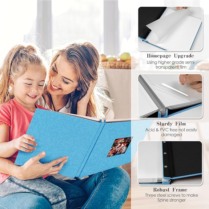 Spbapr Large Photo Album Self Adhesive 60 Pages Linen cover DIY Magnetic Scrapbook album with A Metal Pen Hold 4x6 5x7 6x8 8x10 10x12 Pictures