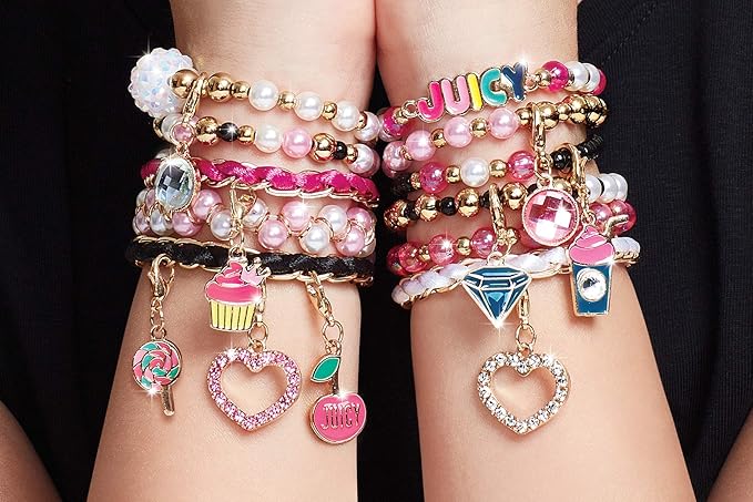 Make It Real - Juicy Couture Pink and Precious Bracelets - DIY Charm Bracelet Kit with Beads for Tween Jewelry Making - Jewelry Making Kit for Girls