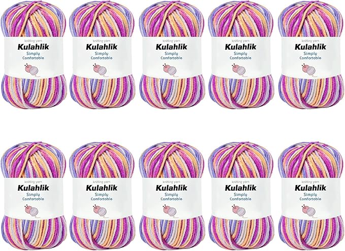 500g(10x50g) Acrylic Yarn for Crocheting and Knitting, Colorful Gradient Yarn Thread, 10 Rolls Skeins, Multicolor Hilo Acrílico, Perfect for DIY Crafts Project