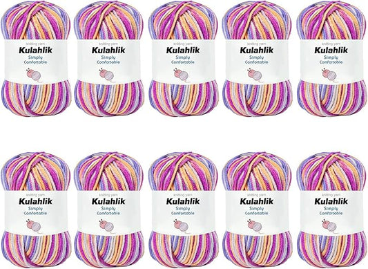 500g(10x50g) Acrylic Yarn for Crocheting and Knitting, Colorful Gradient Yarn Thread, 10 Rolls Skeins, Multicolor Hilo Acrílico, Perfect for DIY Crafts Project