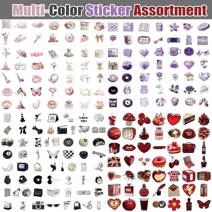 200Pcs Vintage Aesthetic Stickers, Coquette Stickers, Cute Y2K Sticker for Scrapbooks Laptop Water Bottles Skateboard Notebooks Phone Kindle, Waterproof Vinyl Sticker for Teens Adults