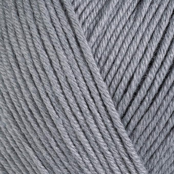 Estako Happy Cotton, (4 Skeins Pack) 60% Cotton 40% Acrylic Yarn, Soft, Fine/Sport (2) for Crochet and Knitting (4 x 1.76 Oz) / (4 x 180 Yrds) (4120 - Grey)
