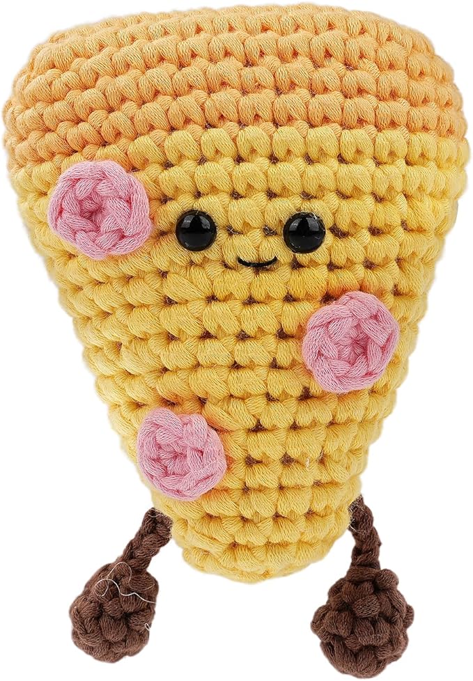 LetCartMaker Beginner Amigurumi Crochet Kit with Video Tutorials - Pizza, Croissant or Dessert Theme | Complete Starter Set for Kids & Adults (Yarn, Hook, Eyes Included) (Pizza & Croissant Set)