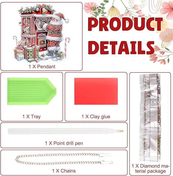 DOMROM Santa Diamond Art Hanging Kits for Adults Beginners, Christmas Special Shaped Crystal Diamond Painting Santa Pendant, DIY Diamond Art Suncatchers for Home Garden Wall Decor Gift