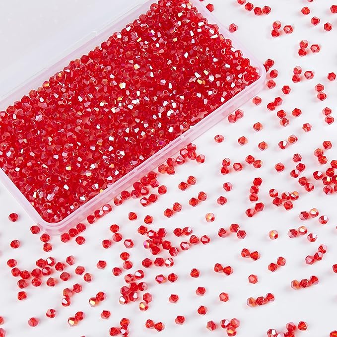 laopottbeads 1100pcs red 4mm bicone crystal beads for jewelry making – faceted glass beads for diy bracelets, necklaces, earrings, suncatchers, crafts, and loc sprinkles
